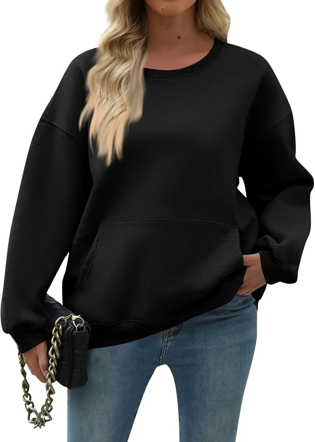 Oversized Crewneck Sweatshirts Women Soft Comfy Fleece Sweatshirts Trendy Fall Pullover Sweaters Preppy Cute Clothes