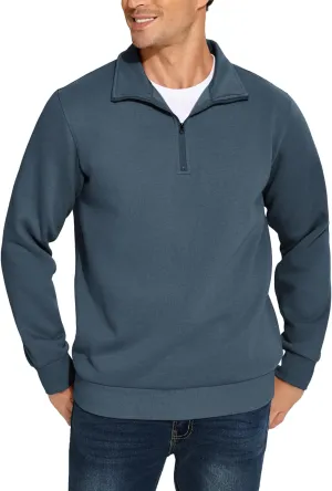 PINSPARK Men's Quarter Zip Fleece Cotton Pullover Sweatshirts Mock Neck Casual Long Sleeve Fall Winter Warm Sweatshirt