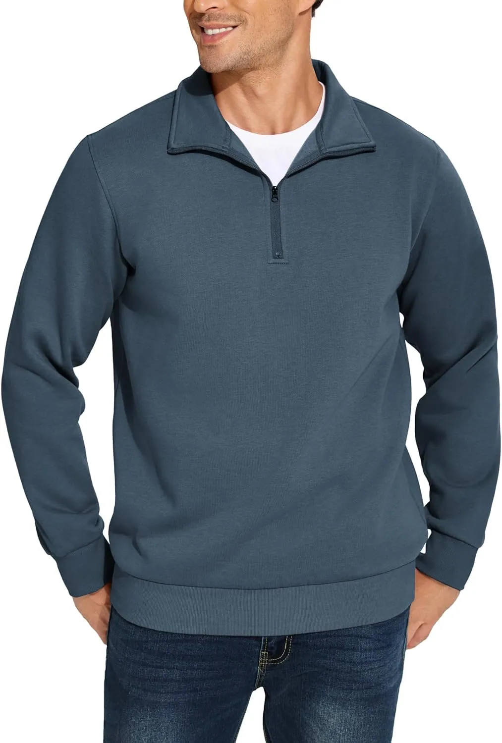PINSPARK Men's Quarter Zip Fleece Cotton Pullover Sweatshirts Mock Neck Casual Long Sleeve Fall Winter Warm Sweatshirt