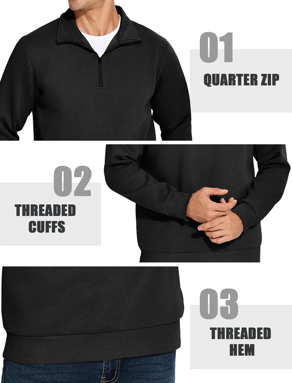 PINSPARK Men's Quarter Zip Fleece Cotton Pullover Sweatshirts Mock Neck Casual Long Sleeve Fall Winter Warm Sweatshirt