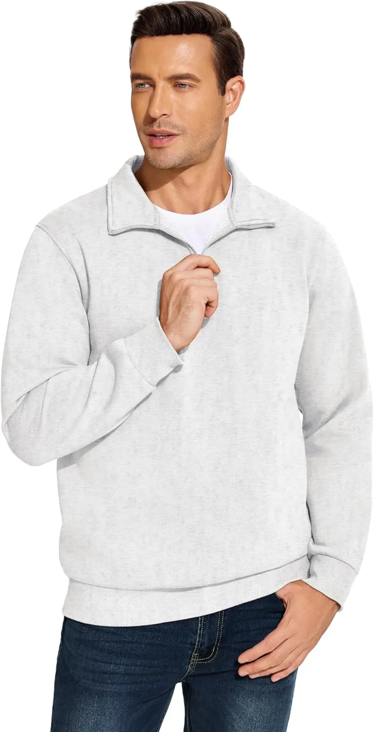 PINSPARK Men's Quarter Zip Fleece Cotton Pullover Sweatshirts Mock Neck Casual Long Sleeve Fall Winter Warm Sweatshirt
