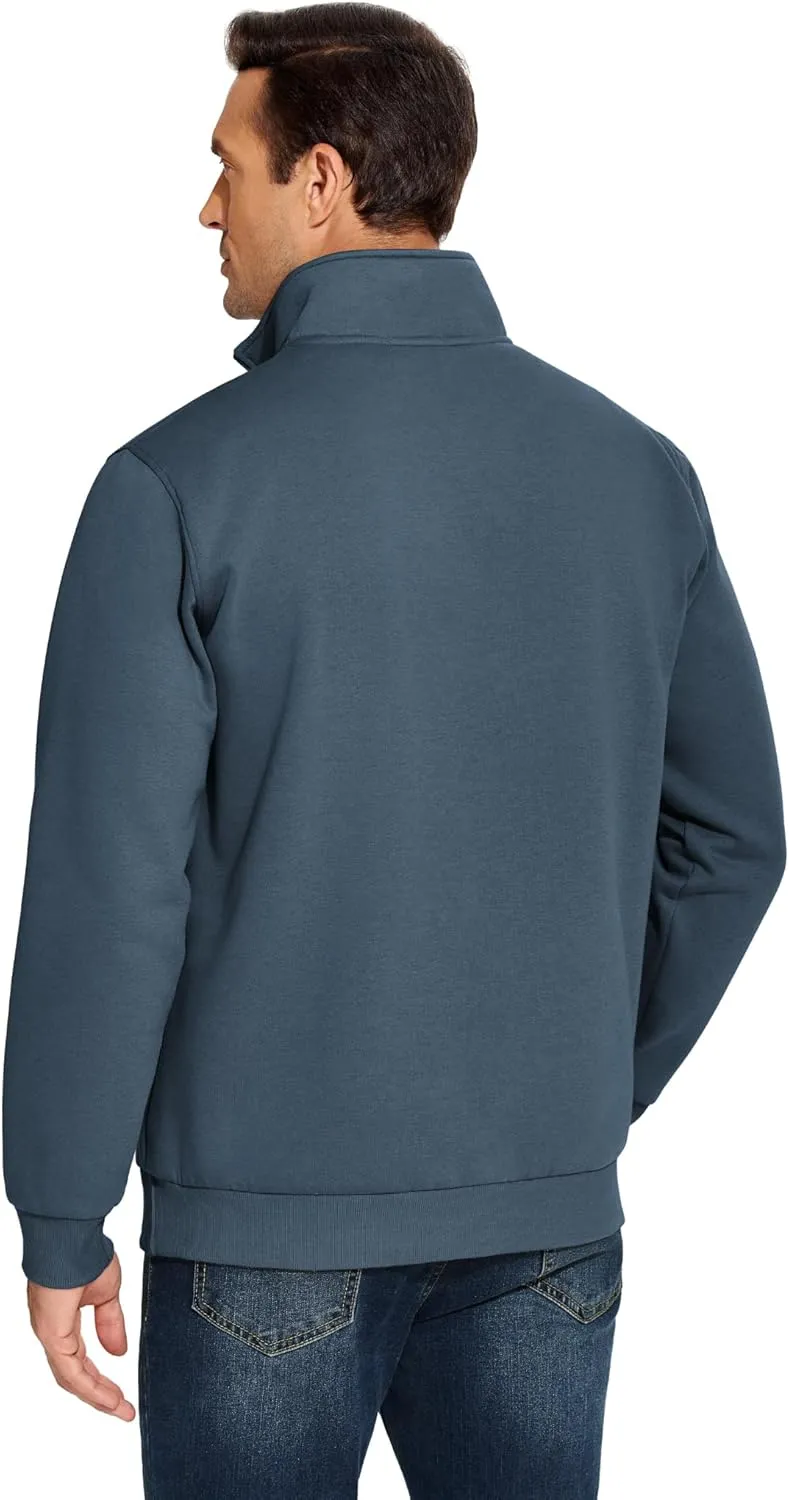 PINSPARK Men's Quarter Zip Fleece Cotton Pullover Sweatshirts Mock Neck Casual Long Sleeve Fall Winter Warm Sweatshirt