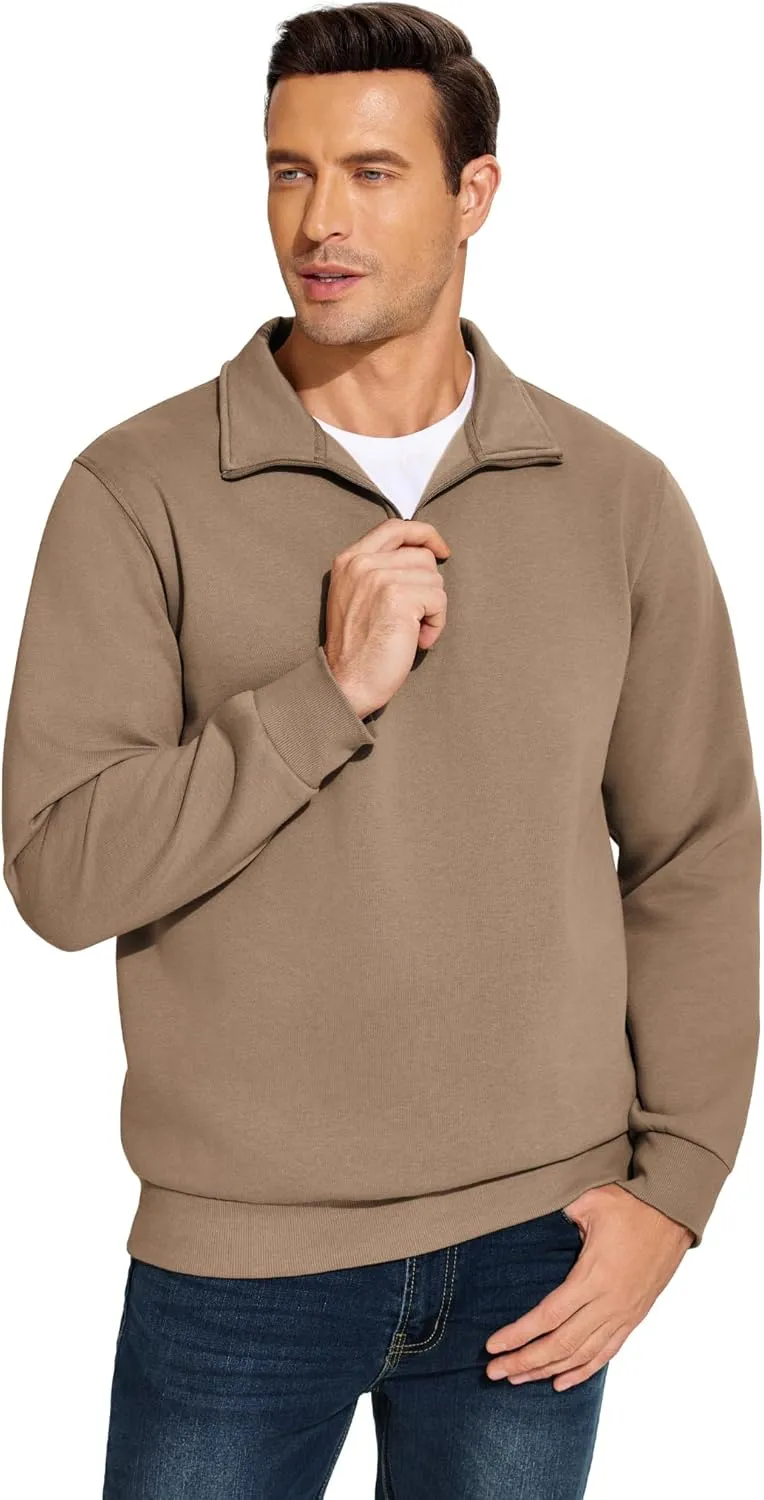 PINSPARK Men's Quarter Zip Fleece Cotton Pullover Sweatshirts Mock Neck Casual Long Sleeve Fall Winter Warm Sweatshirt