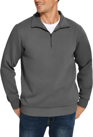 PINSPARK Men's Quarter Zip Fleece Cotton Pullover Sweatshirts Mock Neck Casual Long Sleeve Fall Winter Warm Sweatshirt