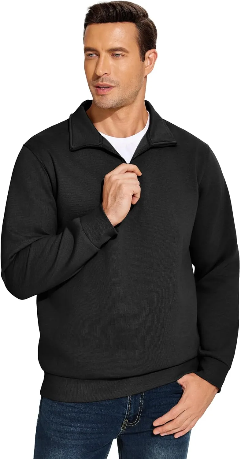 PINSPARK Men's Quarter Zip Fleece Cotton Pullover Sweatshirts Mock Neck Casual Long Sleeve Fall Winter Warm Sweatshirt