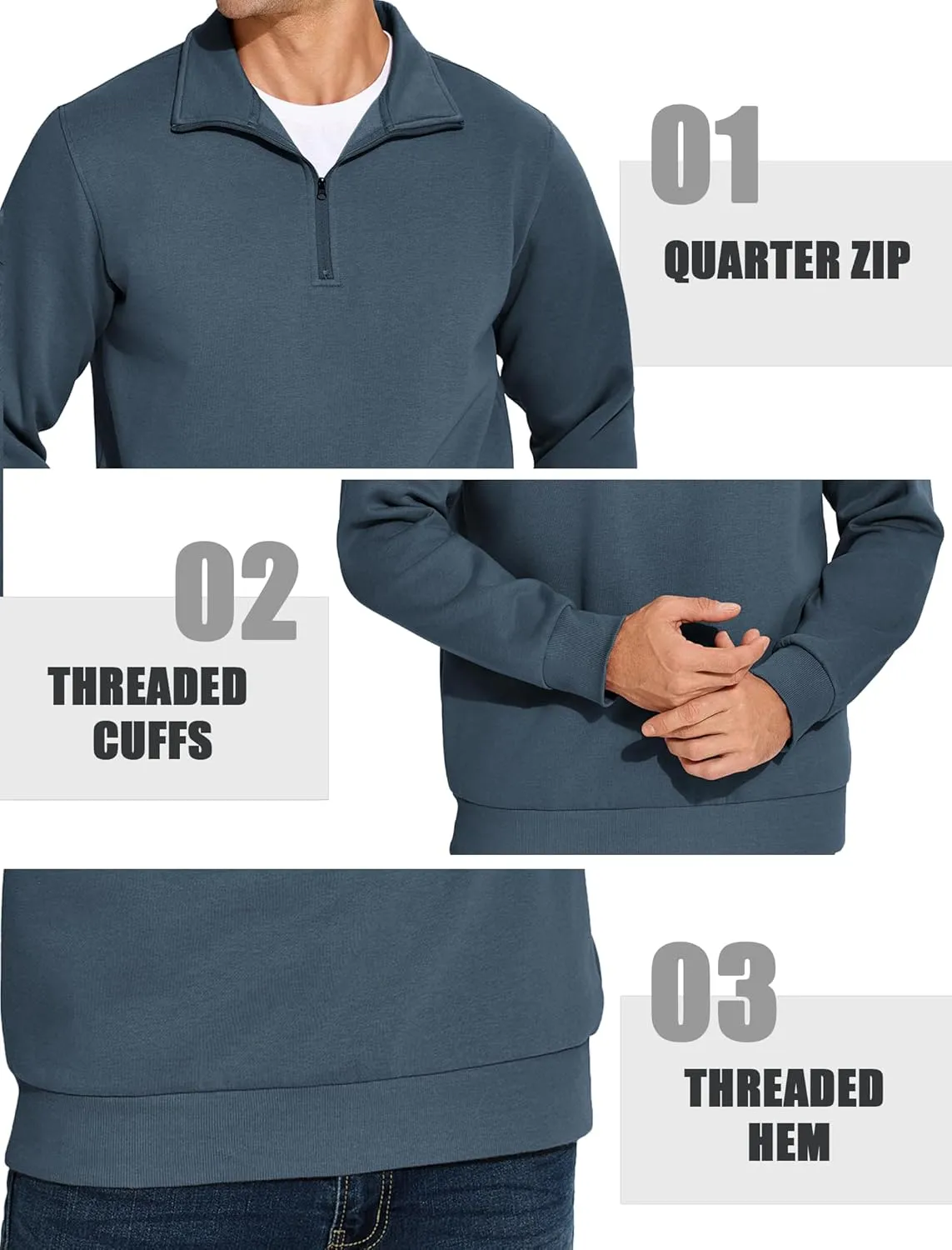 PINSPARK Men's Quarter Zip Fleece Cotton Pullover Sweatshirts Mock Neck Casual Long Sleeve Fall Winter Warm Sweatshirt
