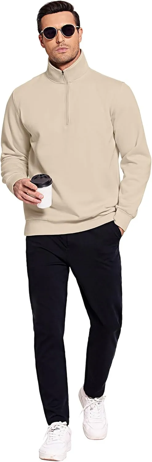 PINSPARK Men's Quarter Zip Fleece Cotton Pullover Sweatshirts Mock Neck Casual Long Sleeve Fall Winter Warm Sweatshirt