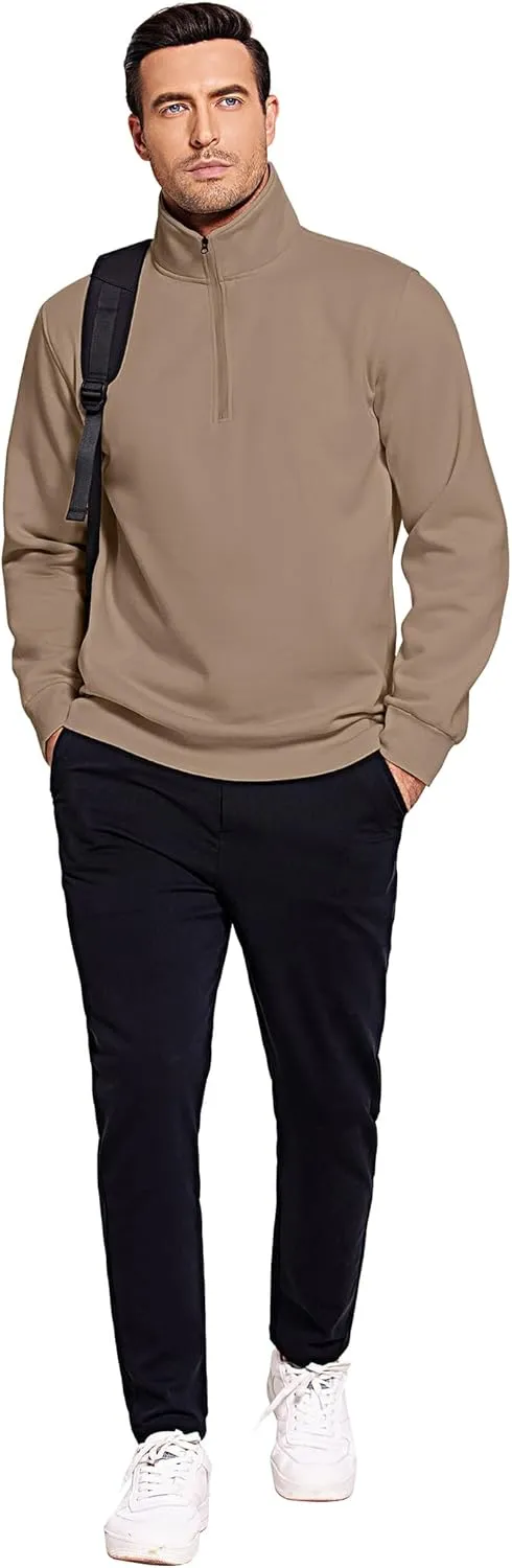 PINSPARK Men's Quarter Zip Fleece Cotton Pullover Sweatshirts Mock Neck Casual Long Sleeve Fall Winter Warm Sweatshirt
