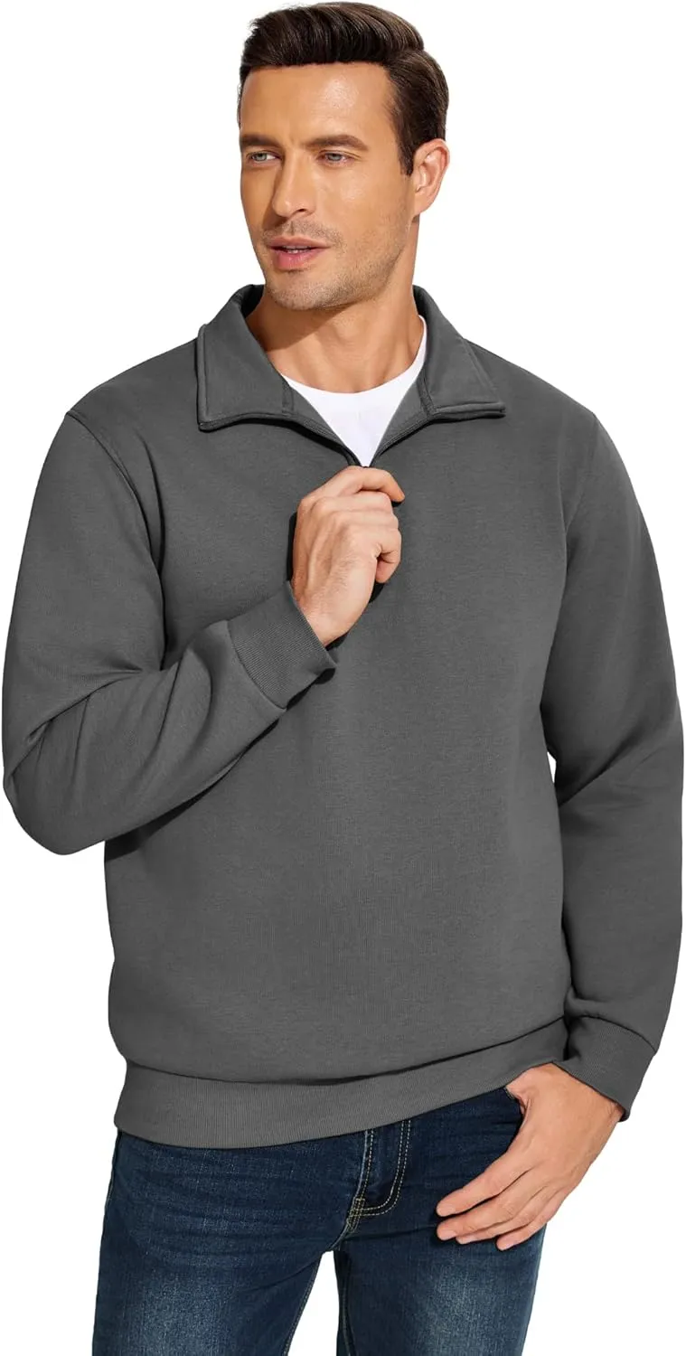 PINSPARK Men's Quarter Zip Fleece Cotton Pullover Sweatshirts Mock Neck Casual Long Sleeve Fall Winter Warm Sweatshirt