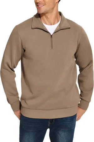 PINSPARK Men's Quarter Zip Fleece Cotton Pullover Sweatshirts Mock Neck Casual Long Sleeve Fall Winter Warm Sweatshirt
