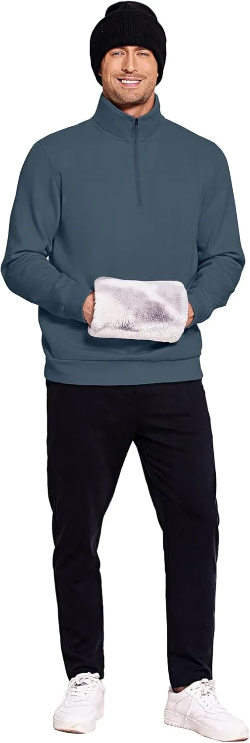 PINSPARK Men's Quarter Zip Fleece Cotton Pullover Sweatshirts Mock Neck Casual Long Sleeve Fall Winter Warm Sweatshirt