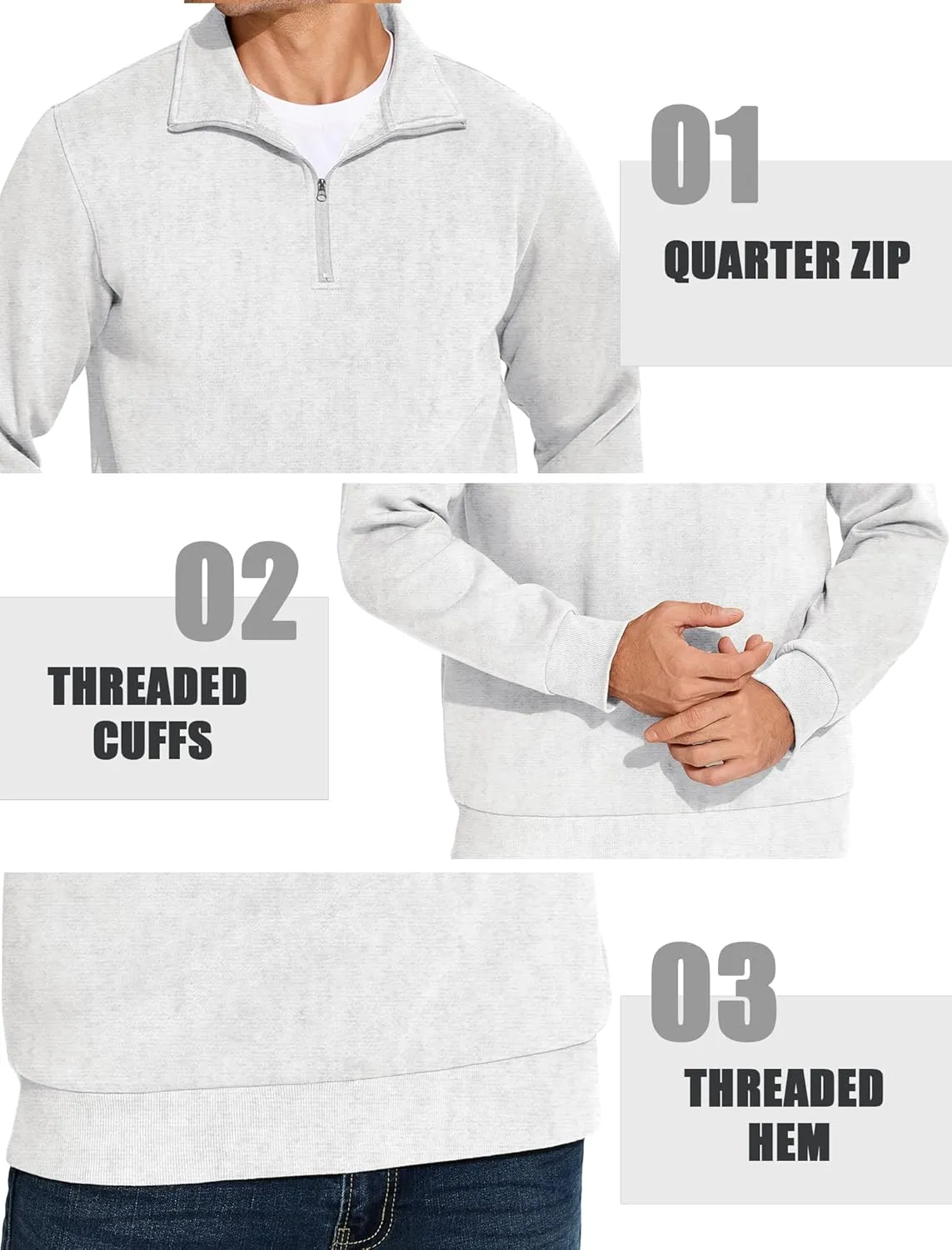 PINSPARK Men's Quarter Zip Fleece Cotton Pullover Sweatshirts Mock Neck Casual Long Sleeve Fall Winter Warm Sweatshirt
