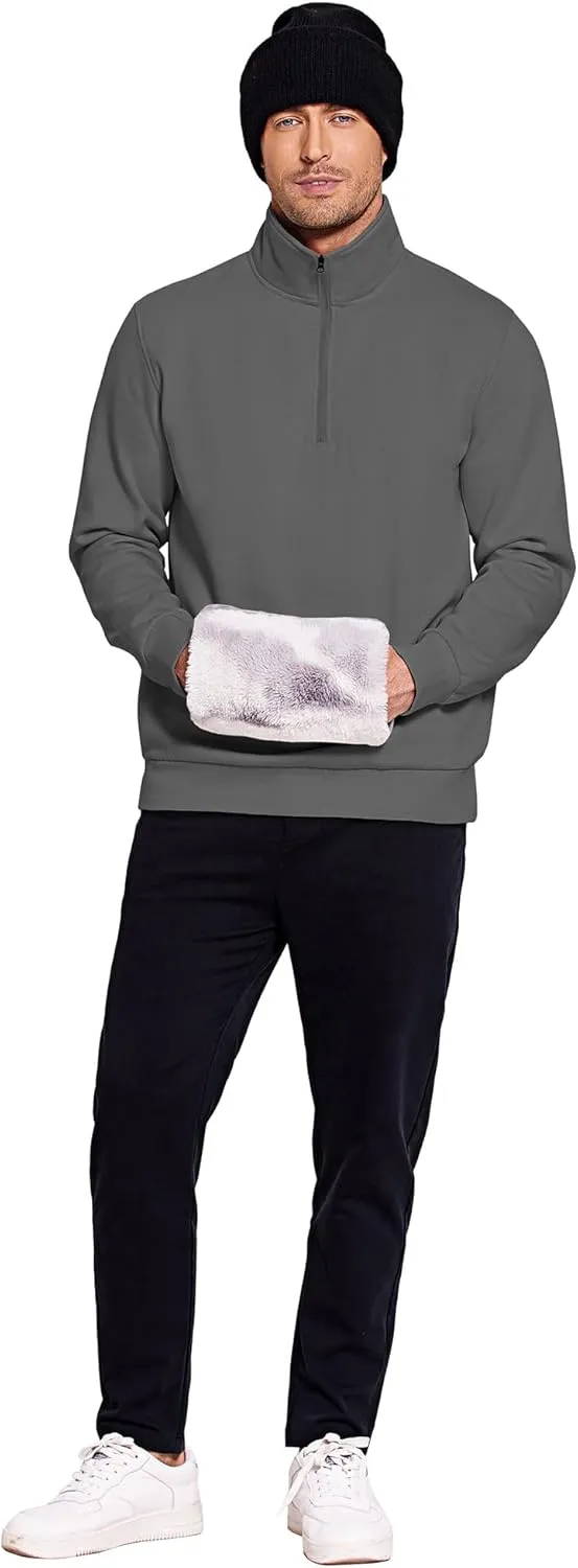 PINSPARK Men's Quarter Zip Fleece Cotton Pullover Sweatshirts Mock Neck Casual Long Sleeve Fall Winter Warm Sweatshirt