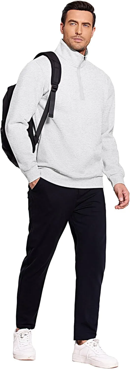 PINSPARK Men's Quarter Zip Fleece Cotton Pullover Sweatshirts Mock Neck Casual Long Sleeve Fall Winter Warm Sweatshirt
