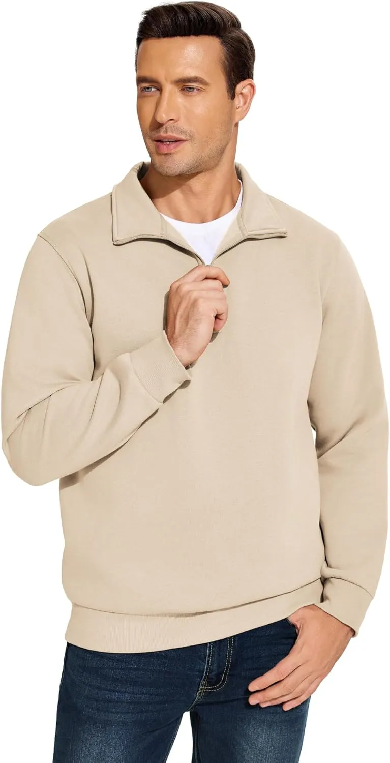 PINSPARK Men's Quarter Zip Fleece Cotton Pullover Sweatshirts Mock Neck Casual Long Sleeve Fall Winter Warm Sweatshirt