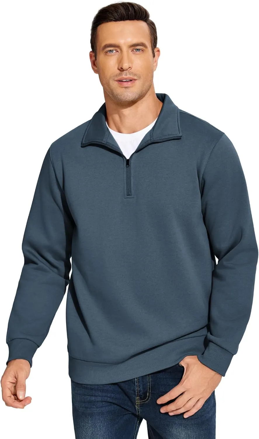 PINSPARK Men's Quarter Zip Fleece Cotton Pullover Sweatshirts Mock Neck Casual Long Sleeve Fall Winter Warm Sweatshirt