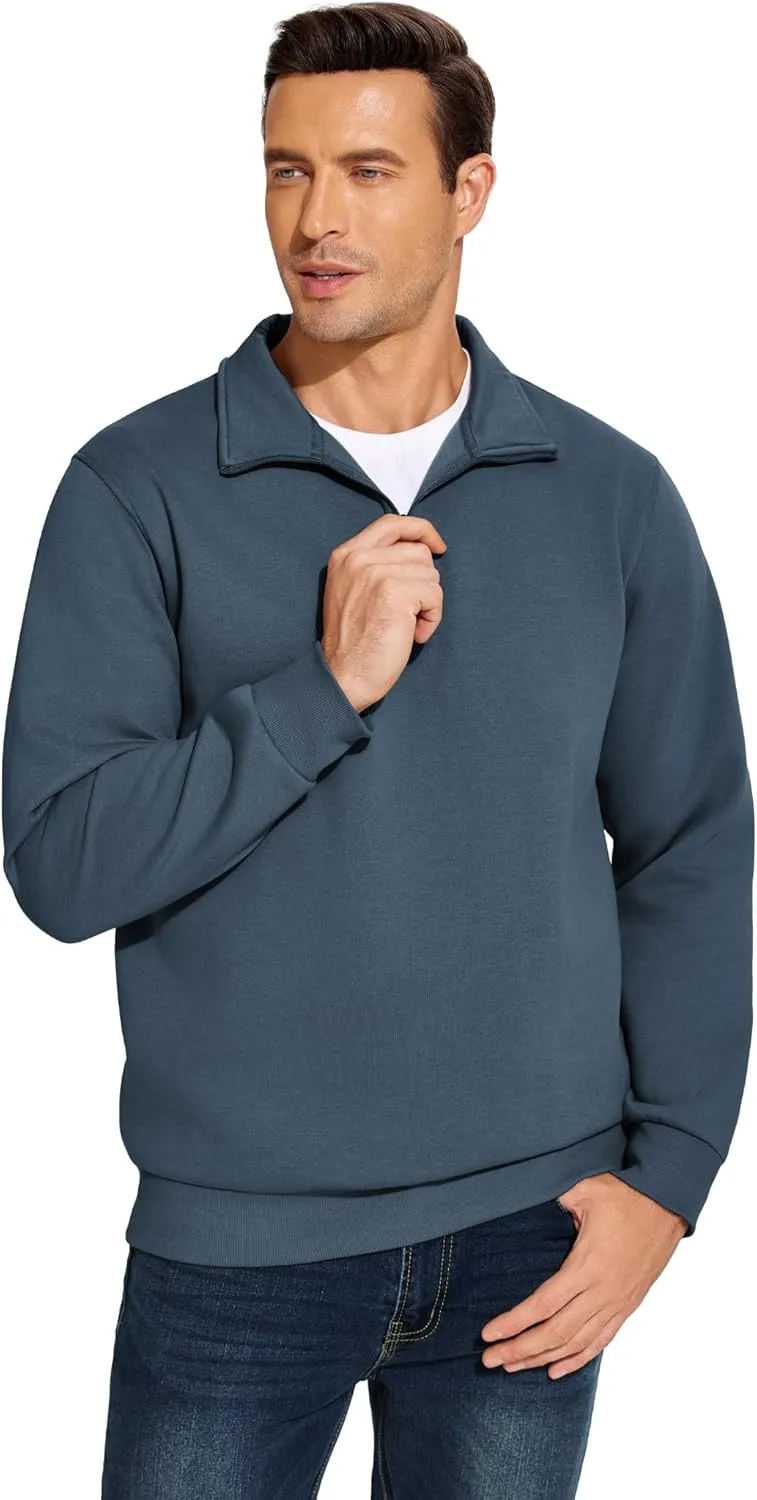 PINSPARK Men's Quarter Zip Fleece Cotton Pullover Sweatshirts Mock Neck Casual Long Sleeve Fall Winter Warm Sweatshirt