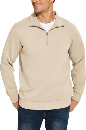 PINSPARK Men's Quarter Zip Fleece Cotton Pullover Sweatshirts Mock Neck Casual Long Sleeve Fall Winter Warm Sweatshirt