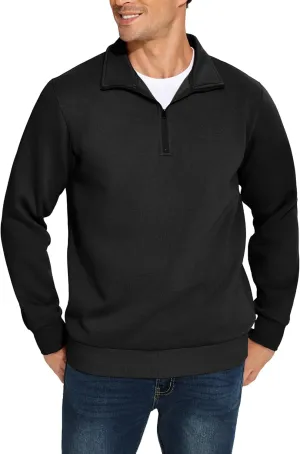 PINSPARK Men's Quarter Zip Fleece Cotton Pullover Sweatshirts Mock Neck Casual Long Sleeve Fall Winter Warm Sweatshirt