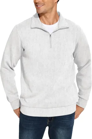 PINSPARK Men's Quarter Zip Fleece Cotton Pullover Sweatshirts Mock Neck Casual Long Sleeve Fall Winter Warm Sweatshirt