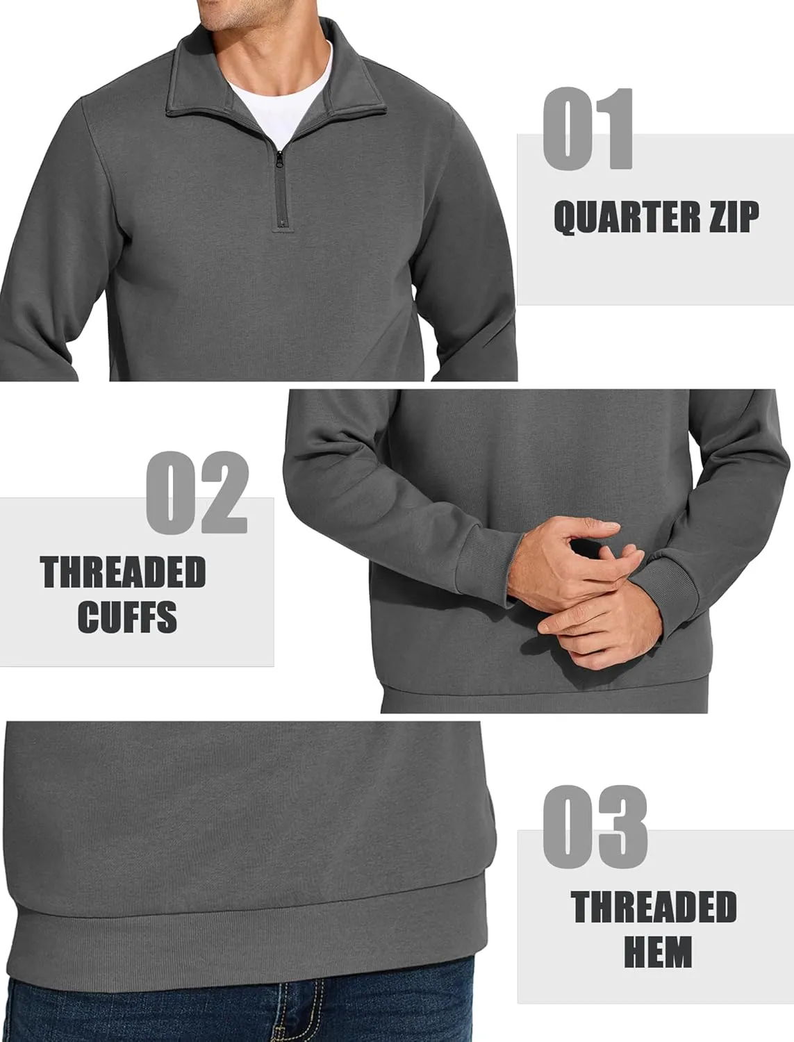 PINSPARK Men's Quarter Zip Fleece Cotton Pullover Sweatshirts Mock Neck Casual Long Sleeve Fall Winter Warm Sweatshirt