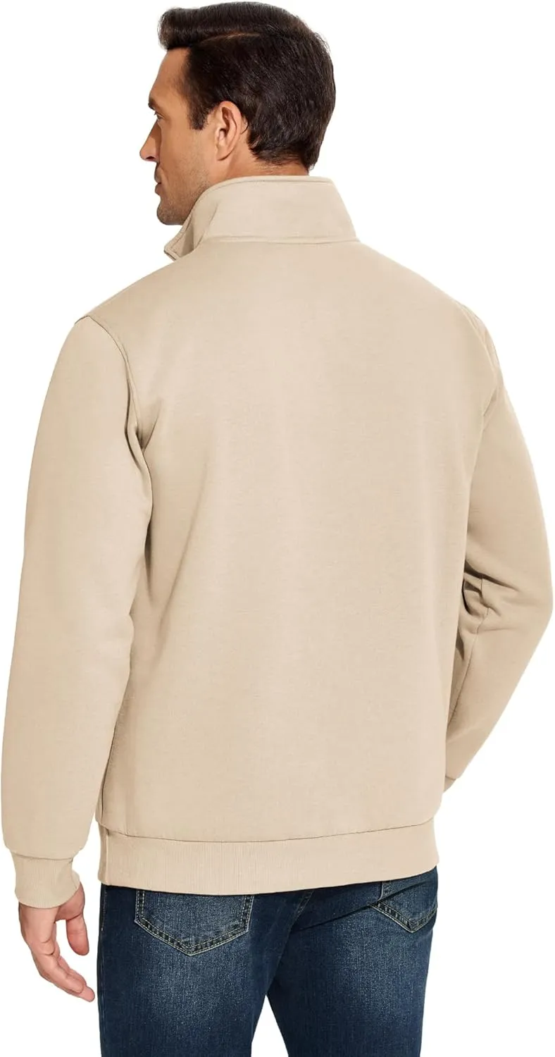 PINSPARK Men's Quarter Zip Fleece Cotton Pullover Sweatshirts Mock Neck Casual Long Sleeve Fall Winter Warm Sweatshirt