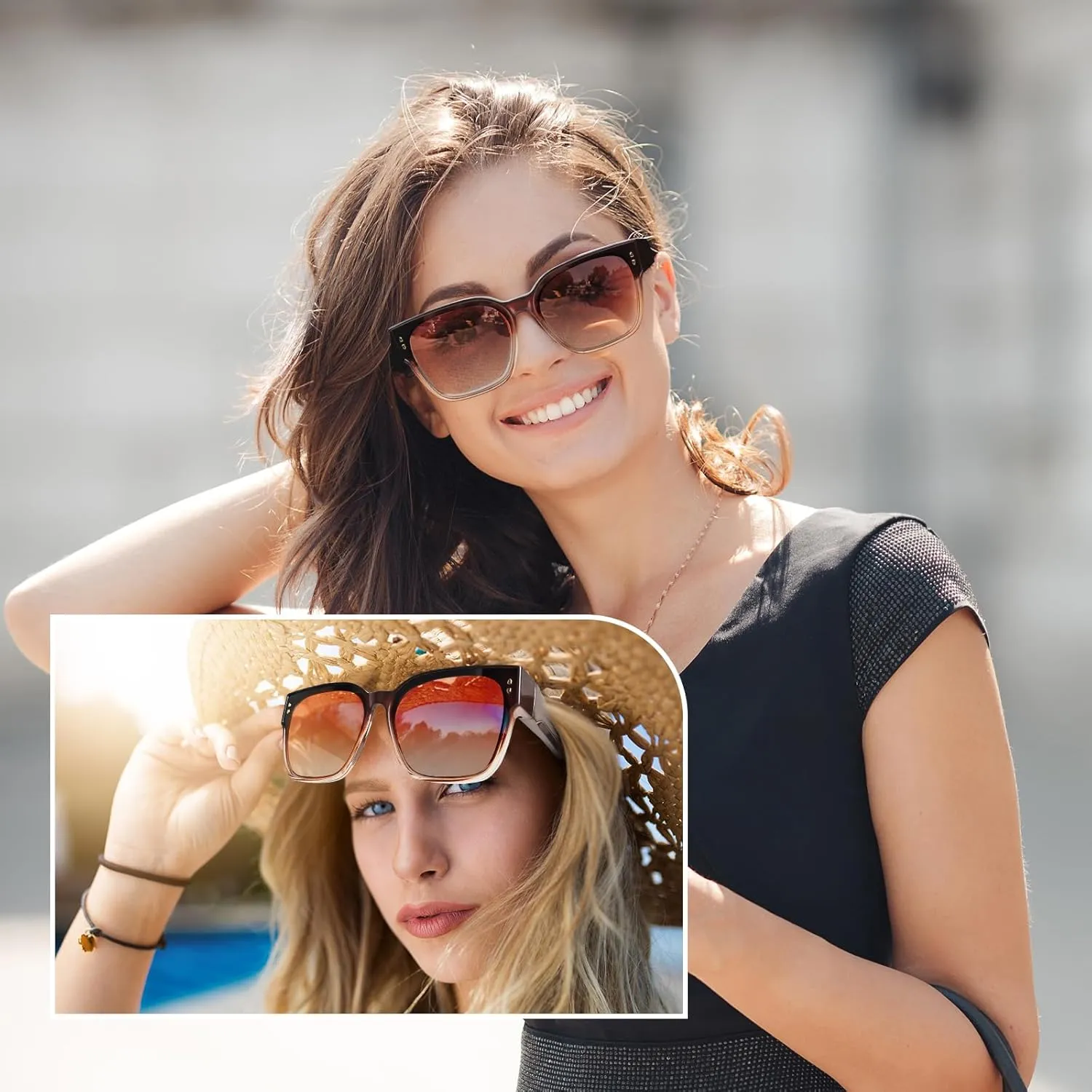 Polarized Fit Over Glasses Sunglasses for Women Men, Square Oversized Lightweight Shades for Driving Riding