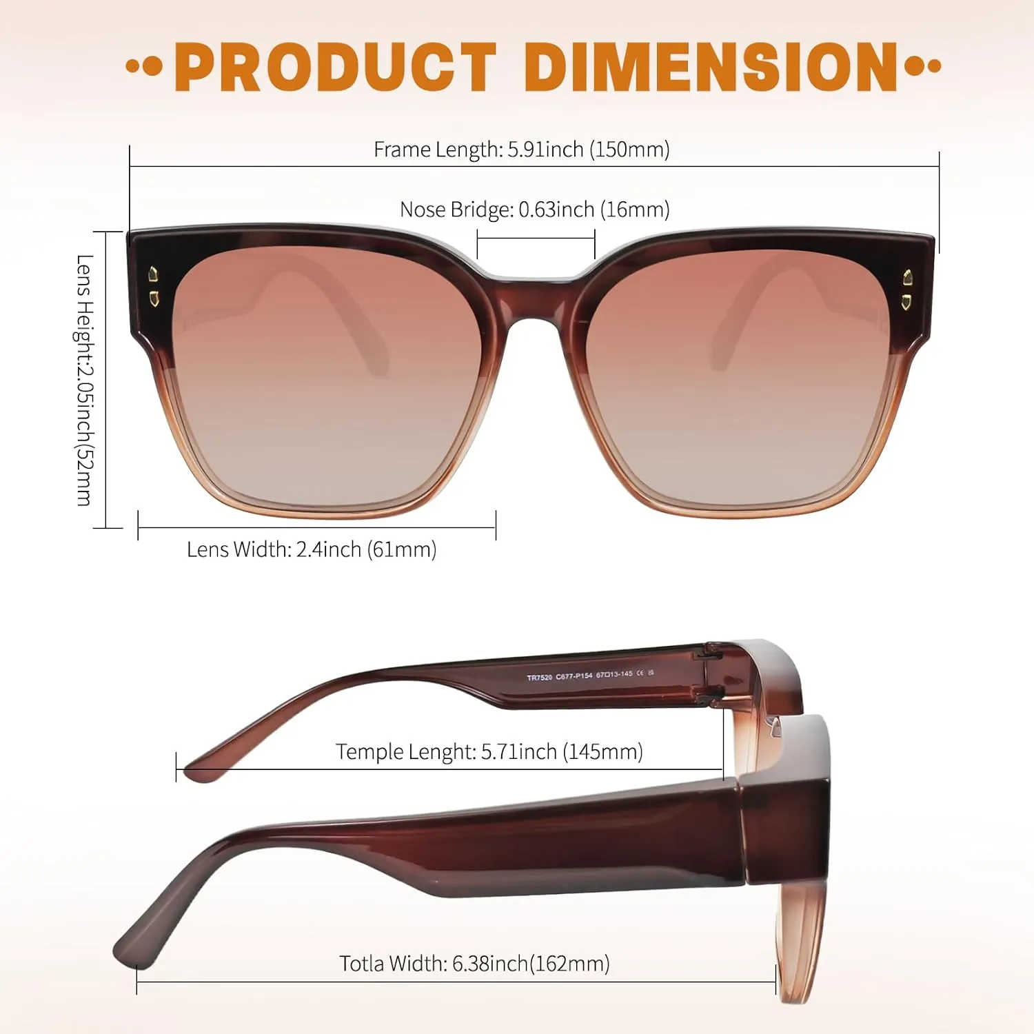 Polarized Fit Over Glasses Sunglasses for Women Men, Square Oversized Lightweight Shades for Driving Riding