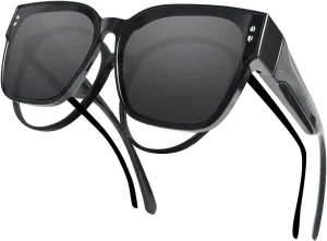 Polarized Fit Over Glasses Sunglasses for Women Men, Square Oversized Lightweight Shades for Driving Riding