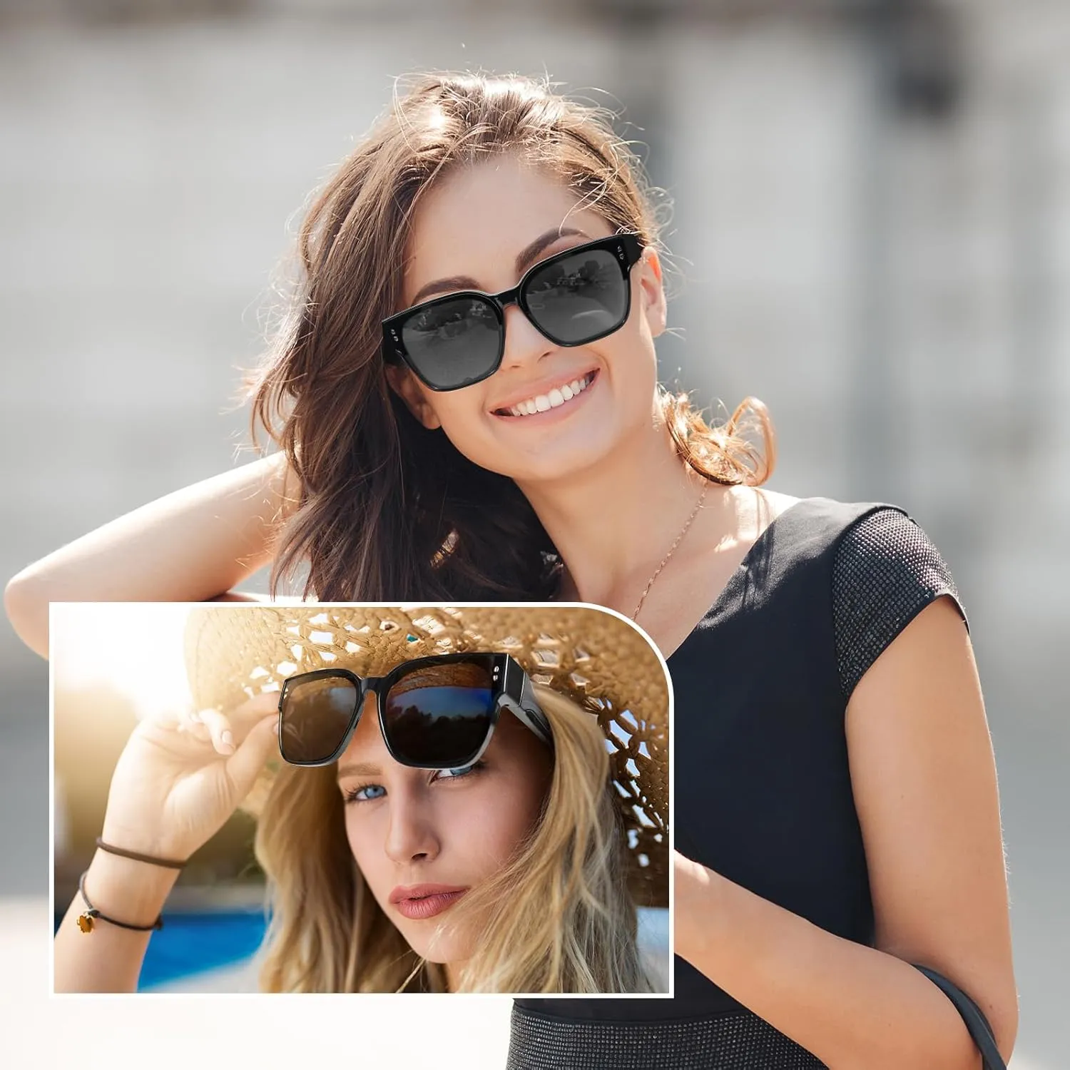 Polarized Fit Over Glasses Sunglasses for Women Men, Square Oversized Lightweight Shades for Driving Riding
