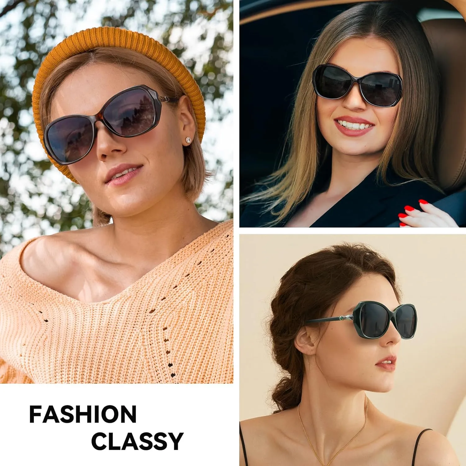 Polarized Sunglasses Fit Over Glasses for Women Men, Oversized Square Wrap-Around Shades with UV400 Protection