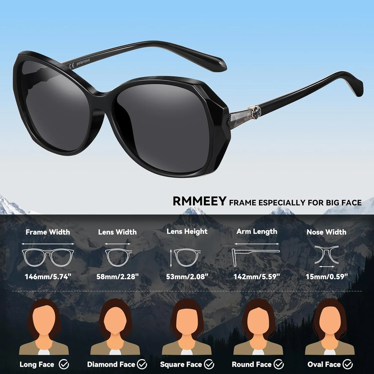 Polarized Sunglasses Fit Over Glasses for Women Men, Oversized Square Wrap-Around Shades with UV400 Protection