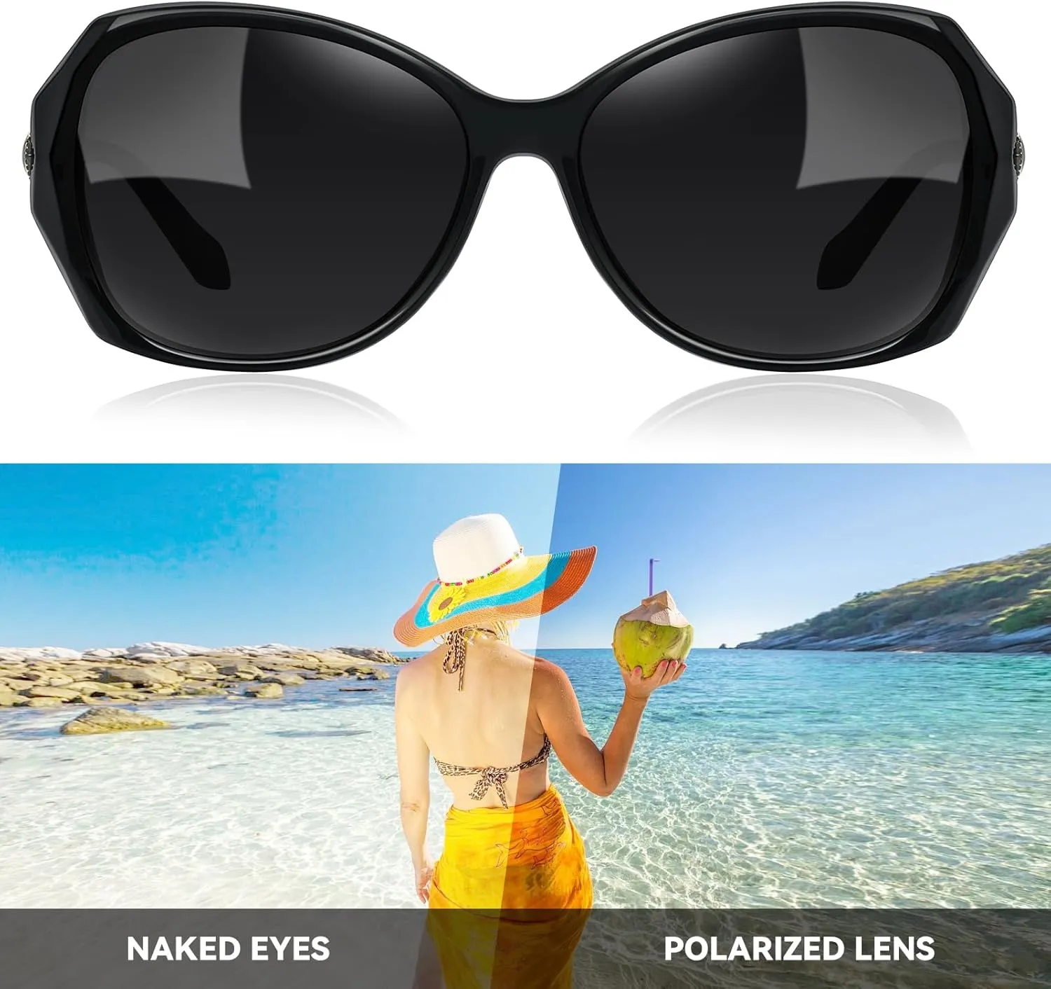Polarized Sunglasses Fit Over Glasses for Women Men, Oversized Square Wrap-Around Shades with UV400 Protection