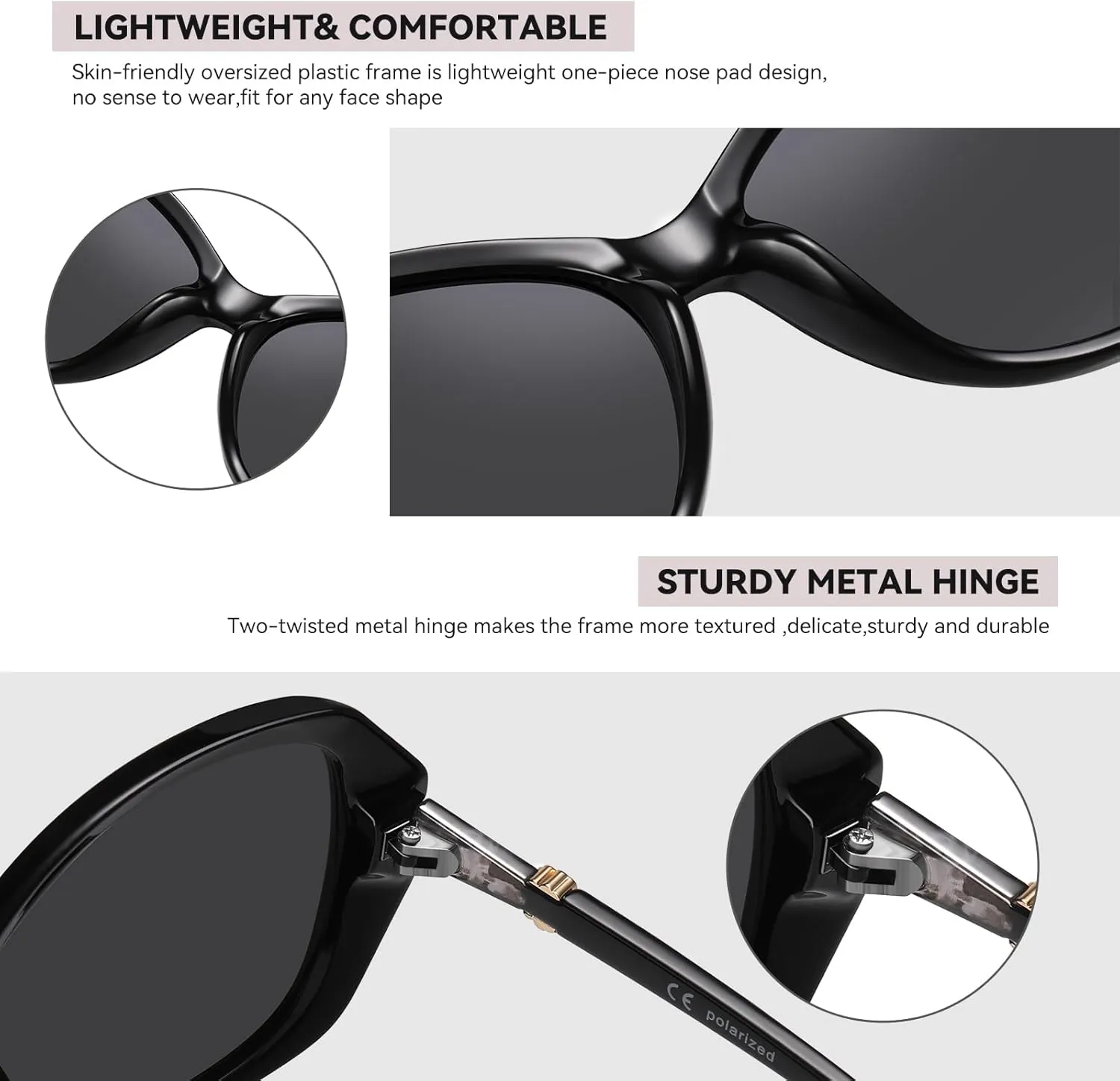 Polarized Sunglasses Fit Over Glasses for Women Men, Oversized Square Wrap-Around Shades with UV400 Protection