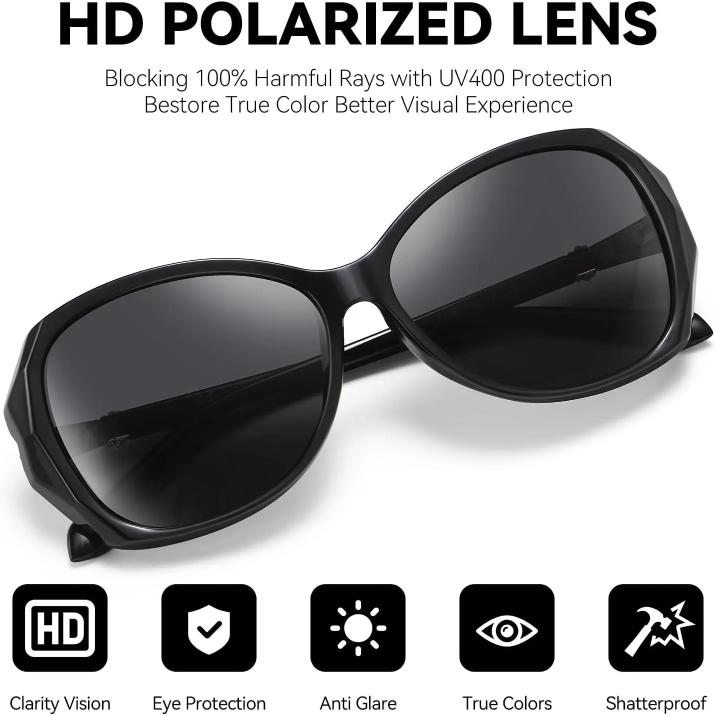 Polarized Sunglasses Fit Over Glasses for Women Men, Oversized Square Wrap-Around Shades with UV400 Protection