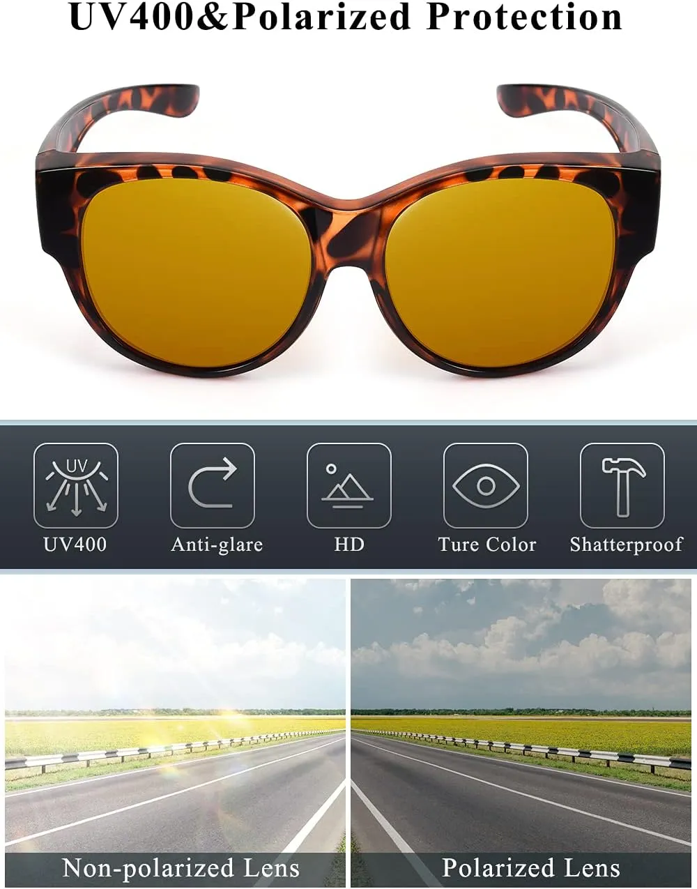 Polarized Sunglasses Fit Over Glasses Over Glasses Trendy Round Cat Eye and HD Wrap-around Sunglasses