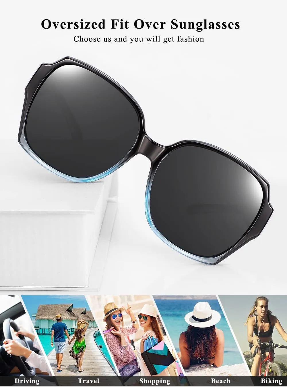 Polarized Sunglasses Fit Over Glasses Over Glasses Trendy Round Cat Eye and HD Wrap-around Sunglasses