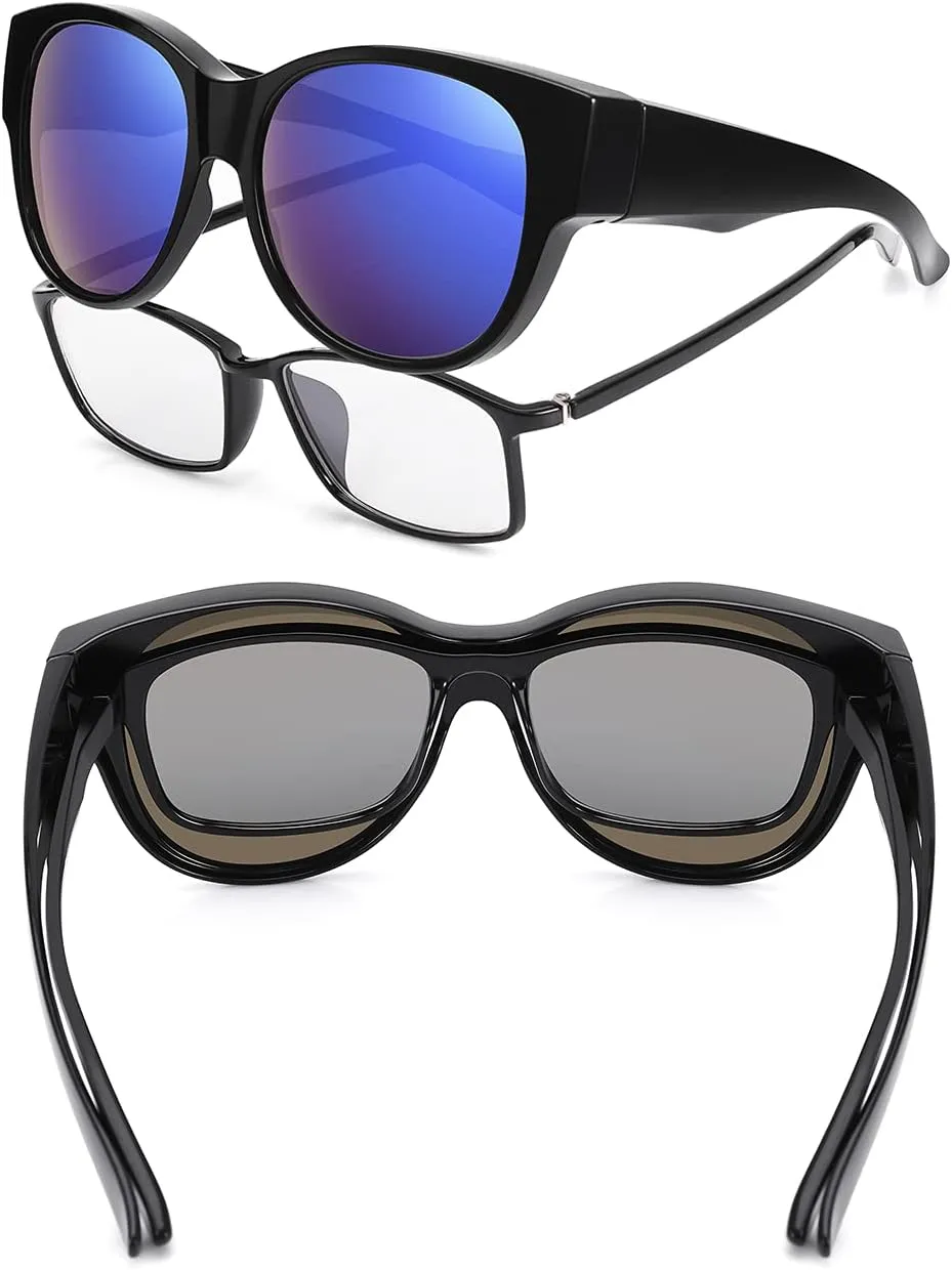 Polarized Sunglasses Fit Over Glasses Over Glasses Trendy Round Cat Eye and HD Wrap-around Sunglasses