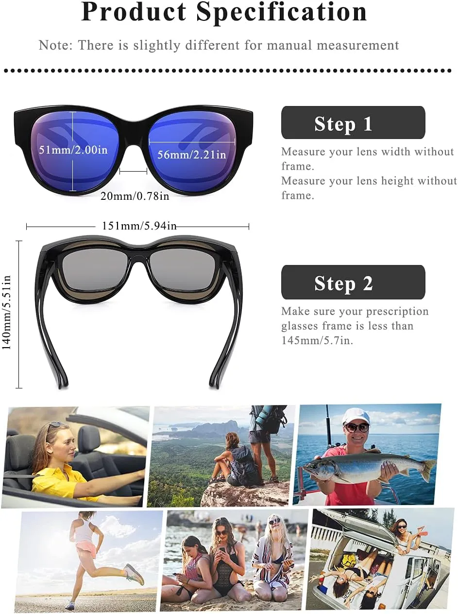 Polarized Sunglasses Fit Over Glasses Over Glasses Trendy Round Cat Eye and HD Wrap-around Sunglasses