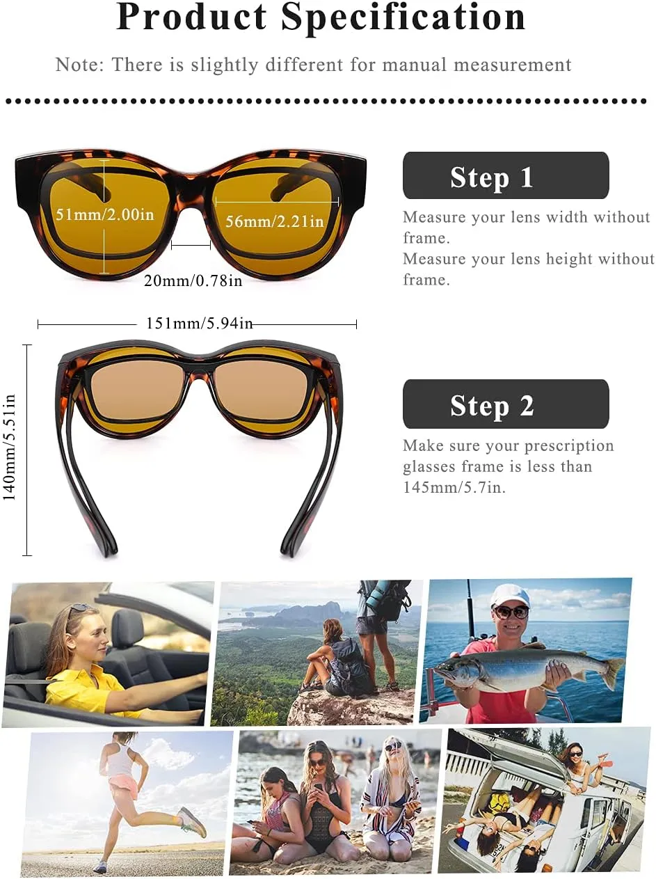 Polarized Sunglasses Fit Over Glasses Over Glasses Trendy Round Cat Eye and HD Wrap-around Sunglasses