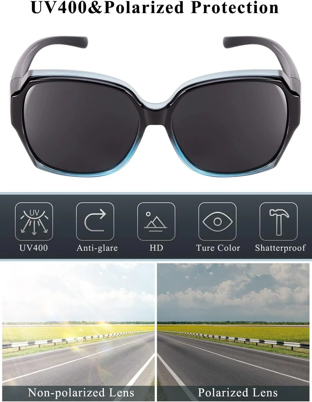 Polarized Sunglasses Fit Over Glasses Over Glasses Trendy Round Cat Eye and HD Wrap-around Sunglasses