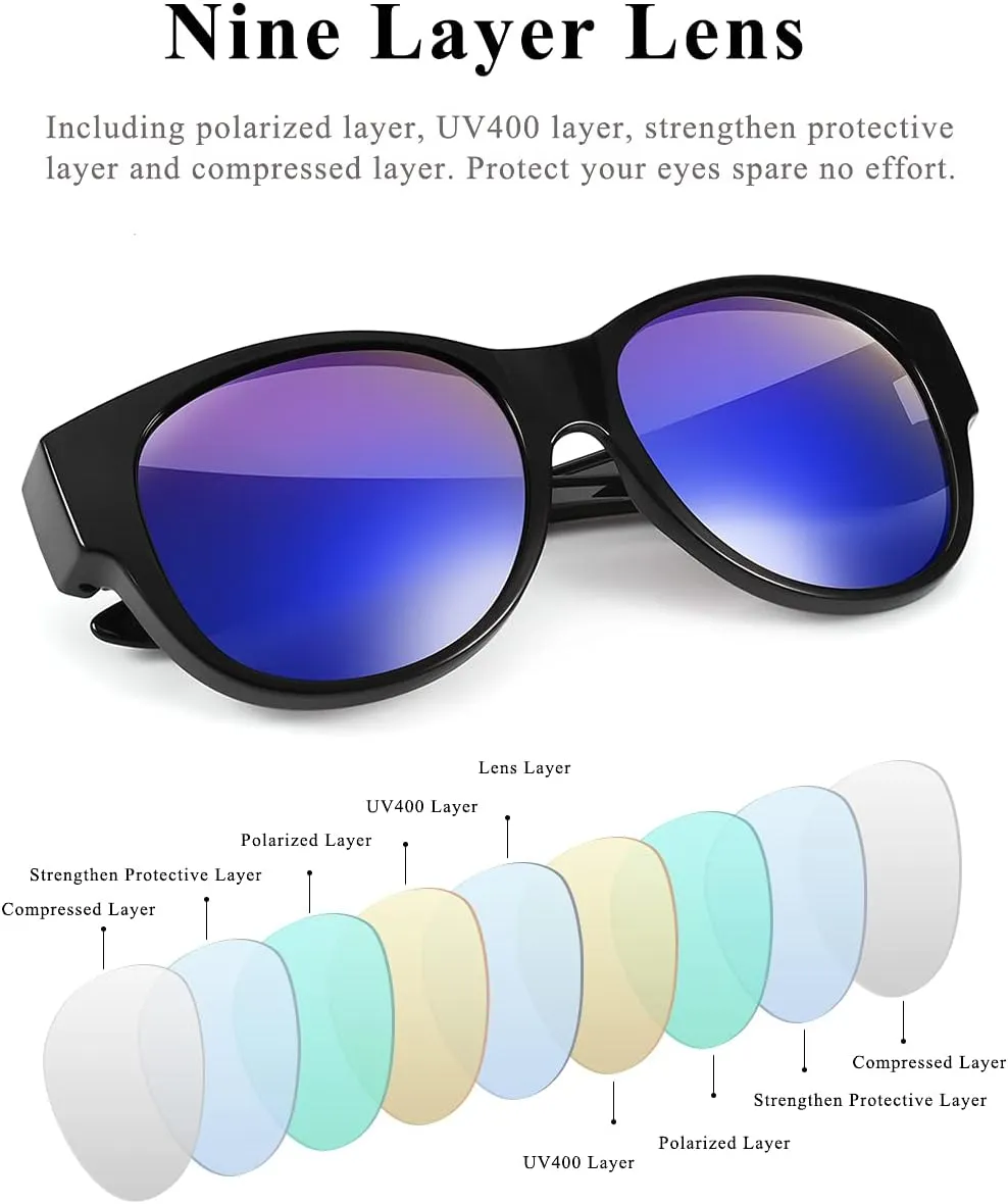 Polarized Sunglasses Fit Over Glasses Over Glasses Trendy Round Cat Eye and HD Wrap-around Sunglasses