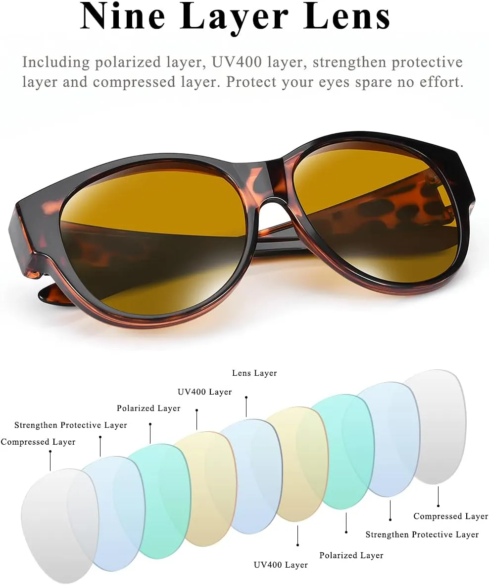 Polarized Sunglasses Fit Over Glasses Over Glasses Trendy Round Cat Eye and HD Wrap-around Sunglasses