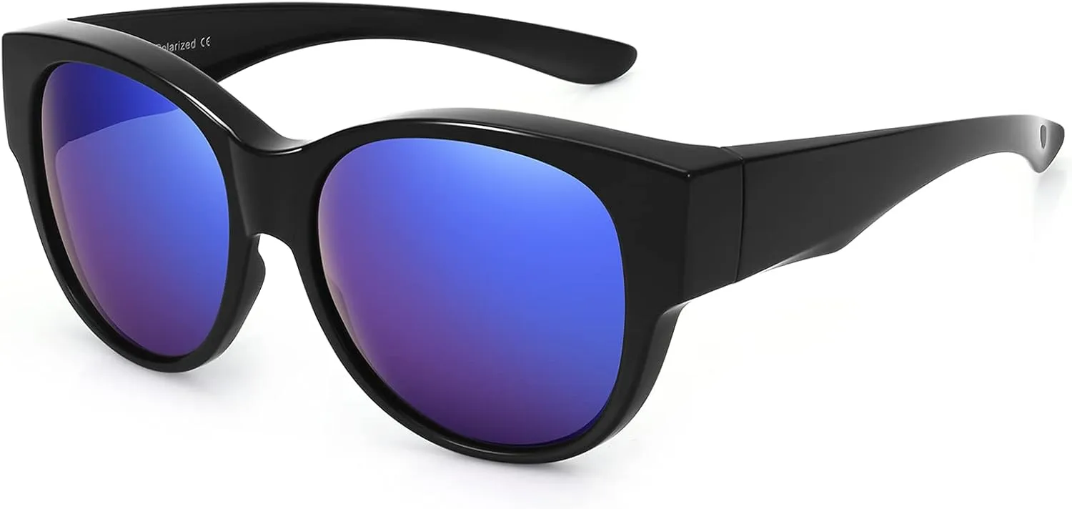 Polarized Sunglasses Fit Over Glasses Over Glasses Trendy Round Cat Eye and HD Wrap-around Sunglasses