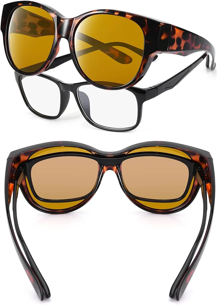 Polarized Sunglasses Fit Over Glasses Over Glasses Trendy Round Cat Eye and HD Wrap-around Sunglasses