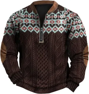 Pullover Sweatshirts Mock Neck Men's Casual Fashion Loose 3D Printed Zipper Long Sleeved Casual Mock Neck Pullover