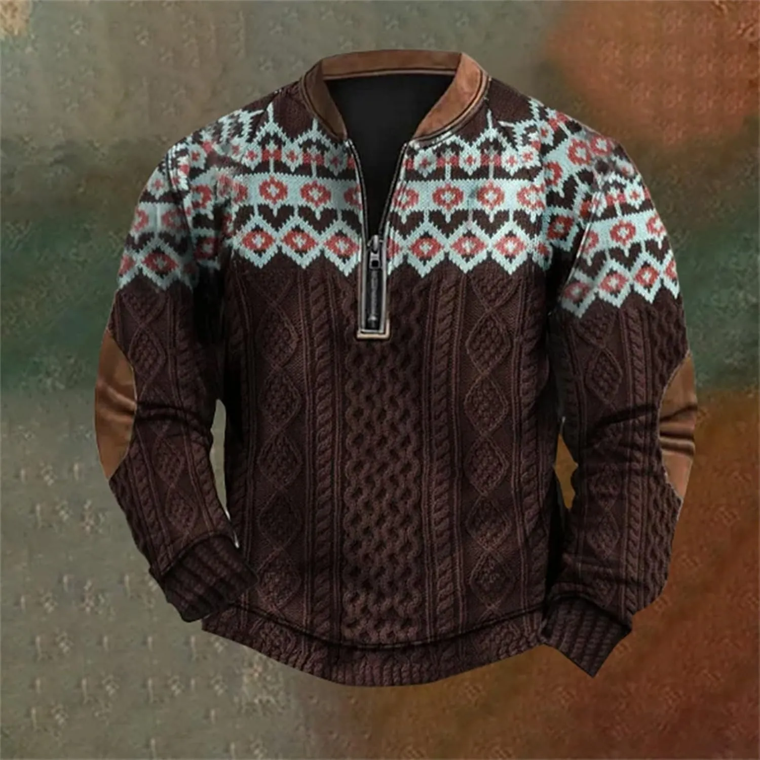 Pullover Sweatshirts Mock Neck Men's Casual Fashion Loose 3D Printed Zipper Long Sleeved Casual Mock Neck Pullover