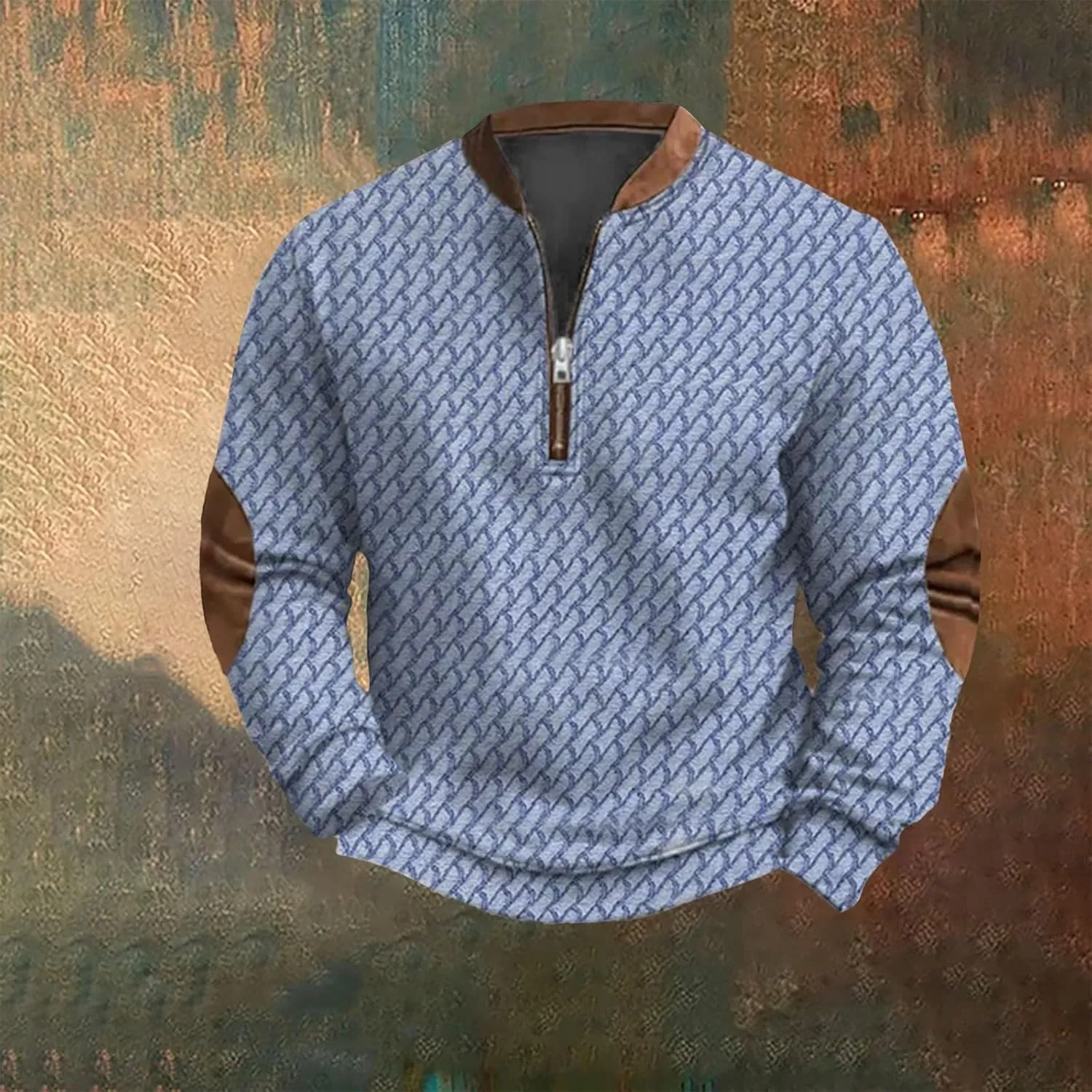 Pullover Sweatshirts Mock Neck Men's Casual Fashion Loose 3D Printed Zipper Long Sleeved Casual Mock Neck Pullover