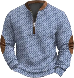 Pullover Sweatshirts Mock Neck Men's Casual Fashion Loose 3D Printed Zipper Long Sleeved Casual Mock Neck Pullover