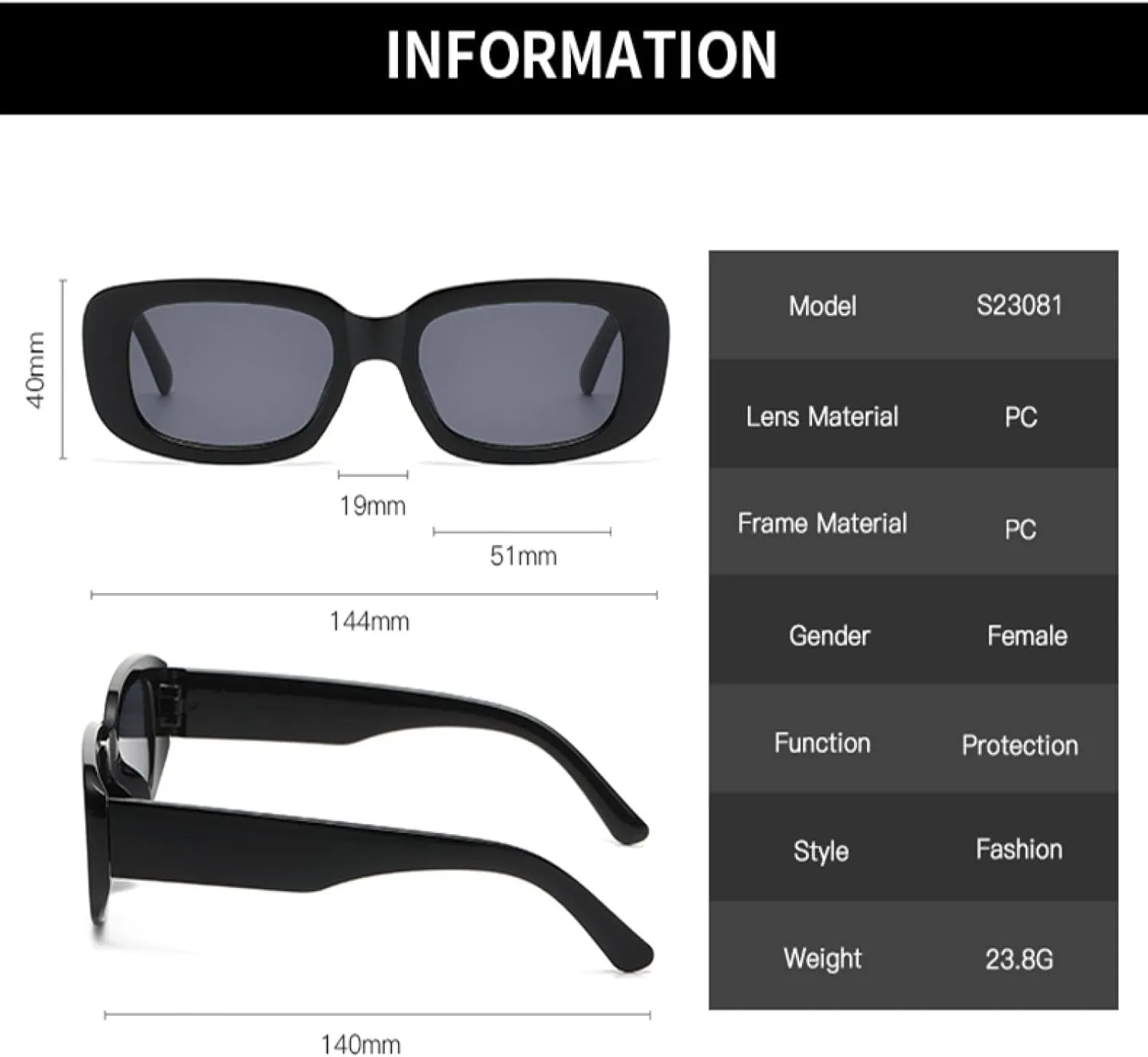 Rectangle Fashion Sunglasses for Women Men Retro Uv400